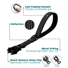 PetBonus Heavy Duty Short Dog Leash, Nylon Traffic Leash with Quick Release Clip, Comfortable Padded Handle, Reflective Training Lead for Medium Large Dogs