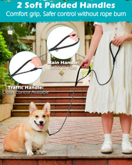 PetBonus Heavy Duty Rope Dog Leash, 5FT 6FT Strong Reflective Pet Training Lead with Swivel Lockable Hook and 2 Comfortable Padded Handles, Puppy Walking leash for Small Medium Large Breeds