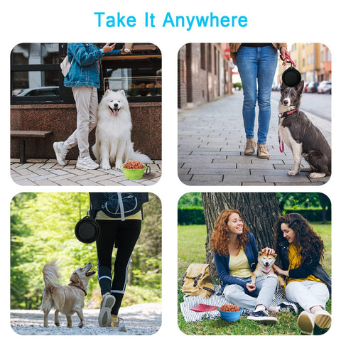 2-Pack Silicone Collapsible Dog Bowls, BPA Free, Dishwasher Safe, Portable& Foldable Travel Bowls with 2 Convenient Carabiners