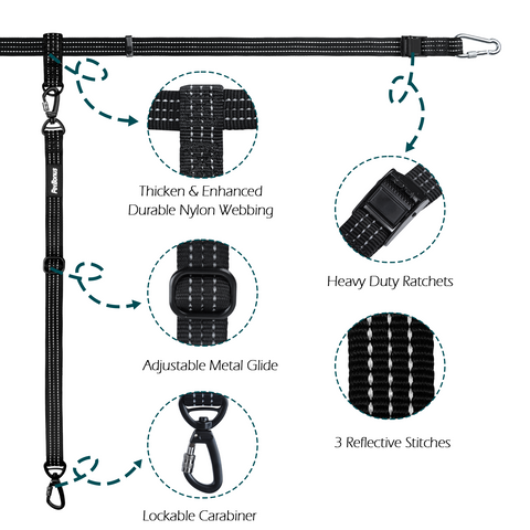 PetBonus Truck Bed Dog Leash, Dog Truck Tether Tie Down, Adjustable Safety Dog Leash for Truck, Comfortable Pick-Up Bed Restraint Lead, Ratchet Tightening Dog Car Harness Belt for Dogs Dog Leashes
