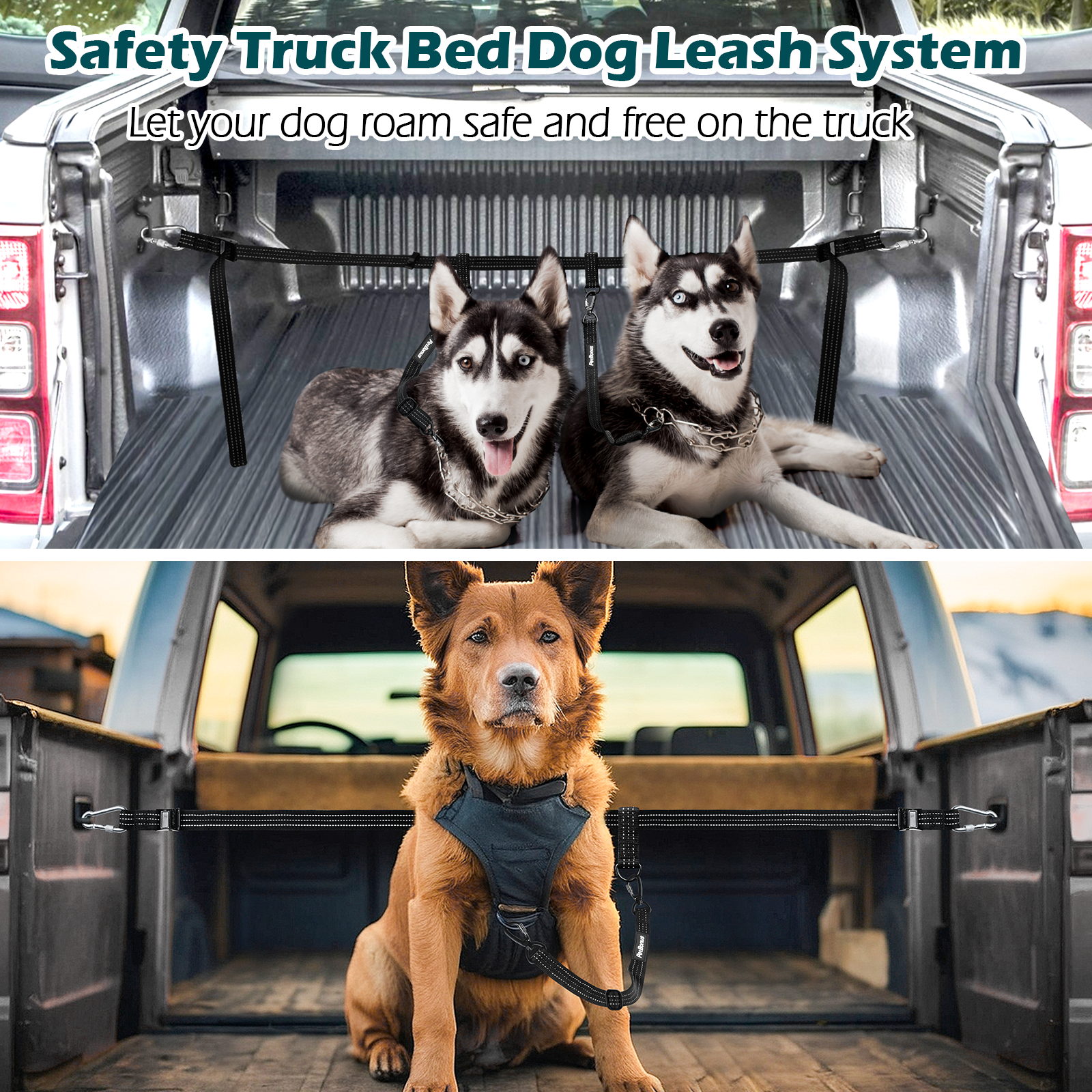 PetBonus Truck Bed Dog Leash, Dog Truck Tether Tie Down, Adjustable Sa