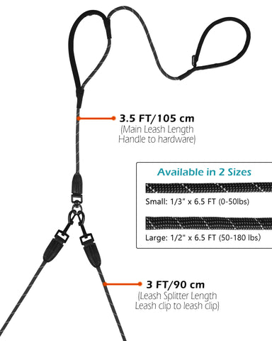 PetBonus Double Dog Leash, Two Dog Leash No Tangle, Reflective Dual leash attachment with Padded Handles, Walking Training Lead for All Breeds Dog Leashes