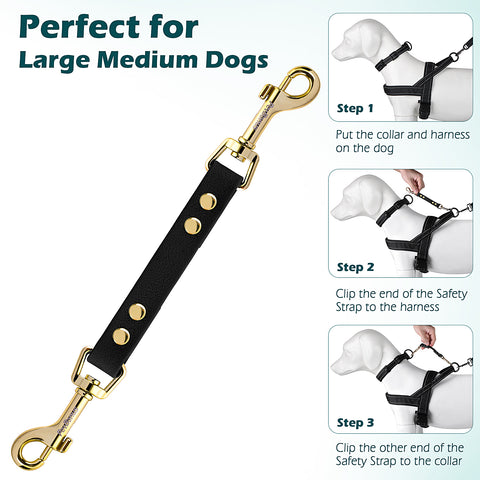 PetBonus Dog Collar Safety Clip, Waterproof Backup Safety Strap for Dog Harness to Prong Collar, Odor Proof Double Ended Clasp Leash Connector for Training Walking Pet Leashes