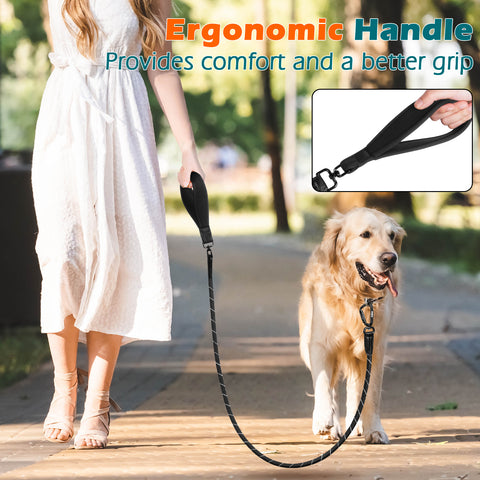 PetBonus Rope Dog Leash, 5 FT Heavy Duty Pet Nylon Leash with Auto Locking Aviation Aluminum Carabiner, Comfortable Padded Handle, Reflective Walking Training Lead for Medium Large Breeds