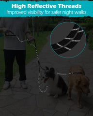 PetBonus Double Dog Leash, Two Dog Leash No Tangle, Reflective Dual leash attachment with Padded Handles, Walking Training Lead for All Breeds