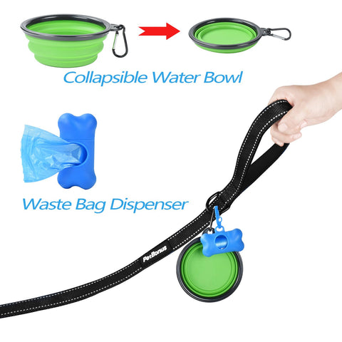 PetBonus Double Dog Leash, No Tangle Dual Dog Leash, Reflective Walking Training Leash, 4 Comfortable Padded Handles for 2 Dogs with Collapsible Bowl and Waste Bags Dog Leashes