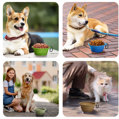 2-Pack Silicone Collapsible Dog Bowls, BPA Free, Dishwasher Safe, Portable& Foldable Travel Bowls with 2 Convenient Carabiners