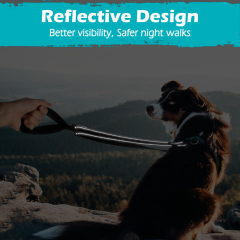 PetBonus Two Point Control Dog Leash, Works with No Pull Harnesses, No Tangle Training Leashes, Soft Padded and Reflective Walking Lead, Converts to Single Lead for Medium Large Dogs Dog Leashes