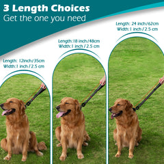 PetBonus Heavy Duty Short Dog Leash, Nylon Traffic Leash with Quick Release Clip, Comfortable Padded Handle, Reflective Training Lead for Medium Large Dogs