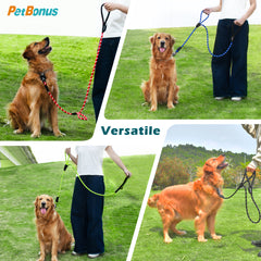 PetBonus Two Handles Dog Leash, 5FT Heavy Duty Pet Rope Leash with Quick Release Metal Clip, Comfortable Durable Traffic Handle, Reflective Training Lead for Medium Large Dogs