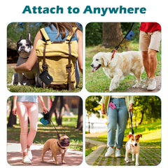 PetBonus Dog Poop Bag Holder, Portable Pet Waste Bag Dispenser, 2 Pouches for Treats and Walking Accessories, Fit All Leashes, Includes 1 Roll of Dog Poop Bags