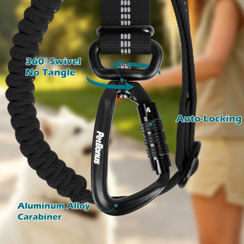 PetBonus Dog Seat Belt for Car, Durable Safe Dog Car Harness for Vehicle, Adjustable Pet Tether Safety Restraint, Elastic Bungee Buffer, Autolocking, Heavy Duty Buckle, Hook Latch, For All Breeds