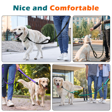 PetBonus Heavy Duty Tactical Dog Leash, 5 FT Bungee Shock Absorption Leash with 2 Padded Handles, Quick Release Metal Clip, Car Seatbelt, No Pull Training Lead for Large Medium Dogs Dog Leashes