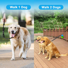 Double Dog Leash Coupler, No Tangle Reflective Detachable Leash Splitter for Walking, Length Adjustable Two Dog Training Leash Attachment for Dogs