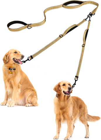 PetBonus Double Dog Leash, No Tangle Dual Dog Leash, Reflective Walking Training Leash, 4 Comfortable Padded Handles for 2 Dogs with Collapsible Bowl and Waste Bags