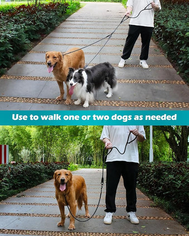 PetBonus Rope Double Dog Leash, No Tangle Dual Leash, Reflective Walking Training Lead with Two Comfortable Padded Handles, Lead Coupler for Medium Large Dogs(55-200 lbs)