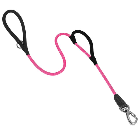 PetBonus Double Handle Rope Dog Leash, 5FT Heavy Duty Training Lead with Lockable Hook and 2 Comfortable Padded Handles, Reflective Walking Nylon Leash for Large Medium Dogs (55-200 lbs)