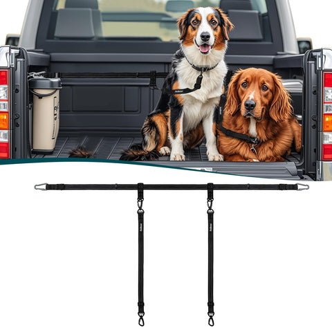 PetBonus Truck Bed Dog Leash, Dog Truck Tether Tie Down, Adjustable Safety Dog Leash for Truck, Comfortable Pick-Up Bed Restraint Lead, Ratchet Tightening Dog Car Harness Belt for Dogs For 2 Dogs Dog Leashes
