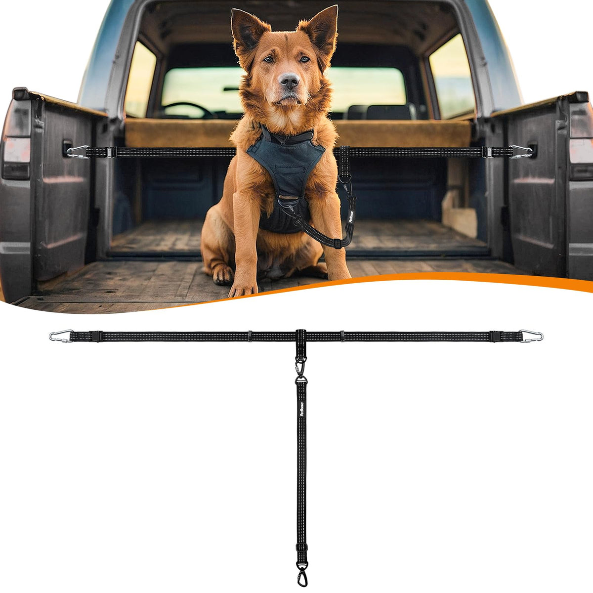 PetBonus Truck Bed Dog Leash, Dog Truck Tether Tie Down, Adjustable Sa