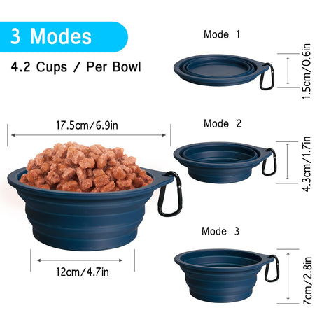 2-Pack Silicone Collapsible Dog Bowls, BPA Free, Dishwasher Safe, Portable& Foldable Travel Bowls with 2 Convenient Carabiners（副本）（副本）